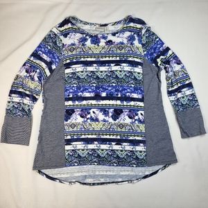 Zenergy by Chicos TOP Womens Size 3 (XL) Tunic Long Sleeve Floral Paisley Stripe